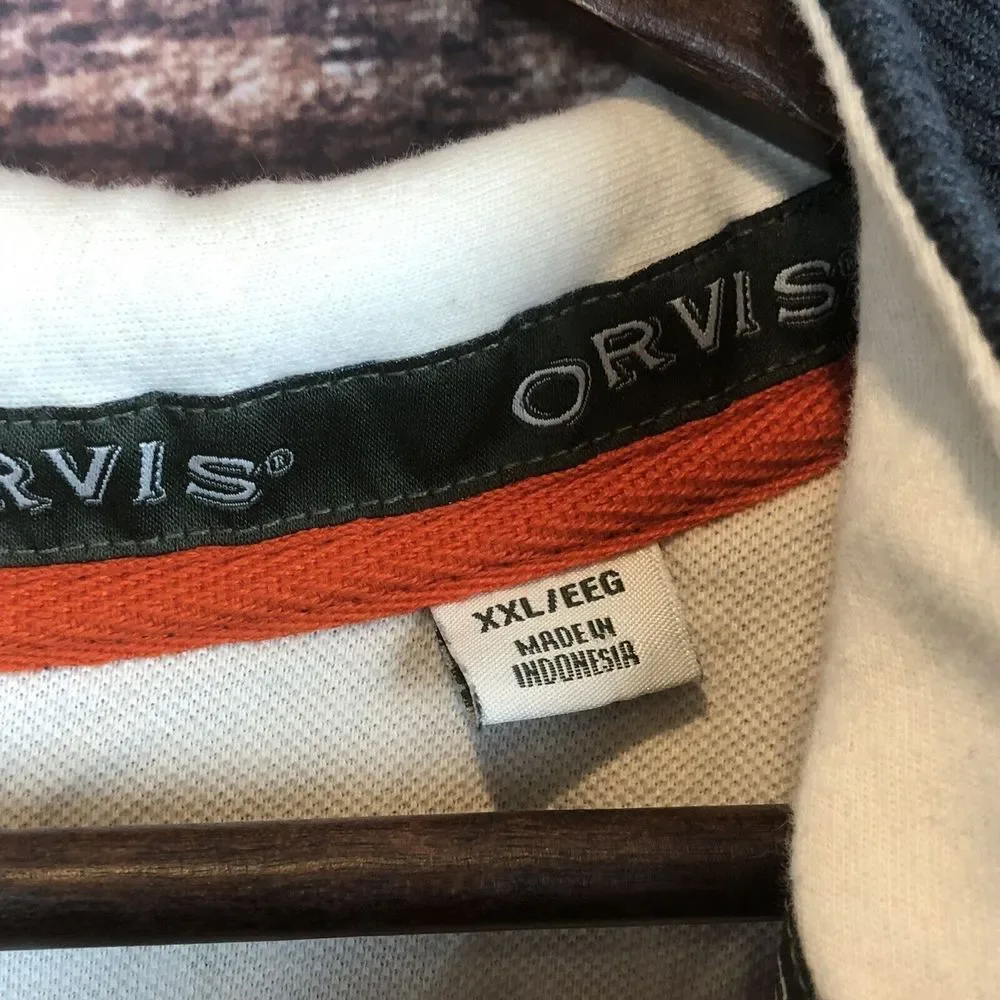 Orvis Sweater Men Gray Pullover Snap 1/4 Zip Cotton‎ Blend Long Sleeve 2XL XXL